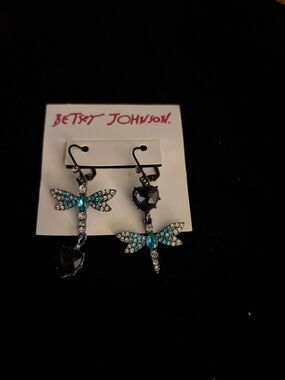 Betsey Johnson Turquoise and Purple Dragonfly Drop Earrings
